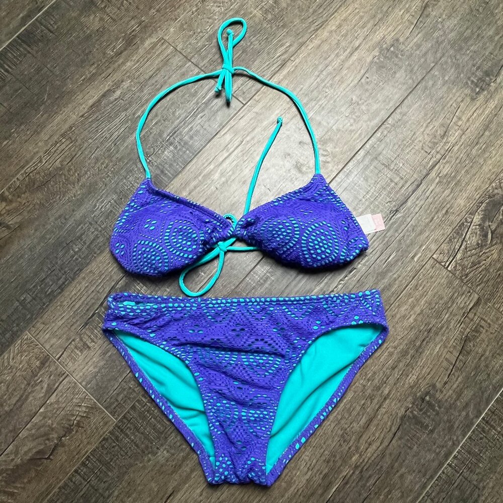 No Boundaries Teal & Purple Bikini Two Piece Swim Suit ((Small 3-5))